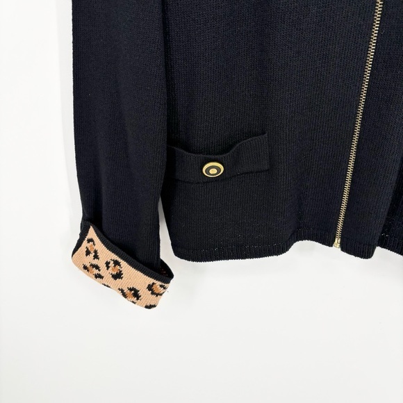 Vintage San‎ Remo by Laura Knits Leopard Print Trim Black Cardigan Size Medium - Picture 4 of 10